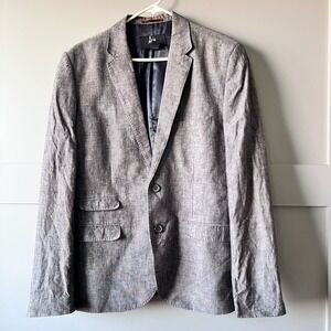 H&M Linen Blend Blazer Mens 44R Grey Good Two Button Sport Coat Notch Lapel